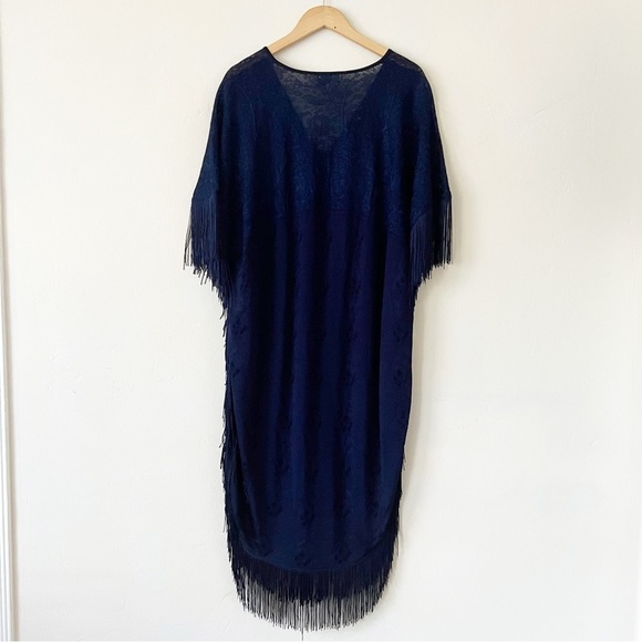 Camilla Navy Fringed Kaftan - Picture 9 of 11